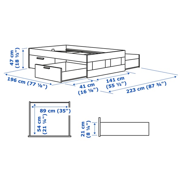 BRIMNES Bed frame with storage, white/Luröy, Double