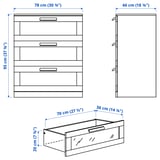 BRIMNES Chest of 3 drawers, white/frosted glass, 78x95 cm