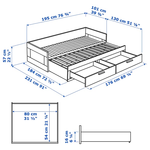 BRIMNES Daybed frame with 2 drawers, white, Single IKEA