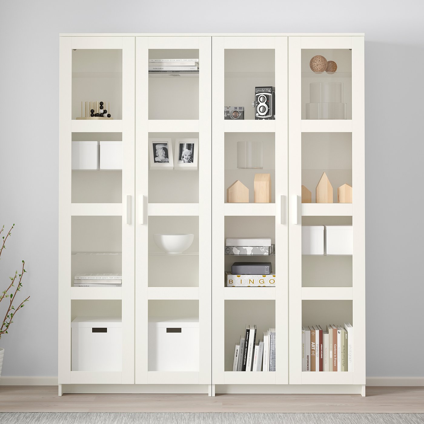 BRIMNES storage combination w glass doors, white, 160x35x190 cm IKEA