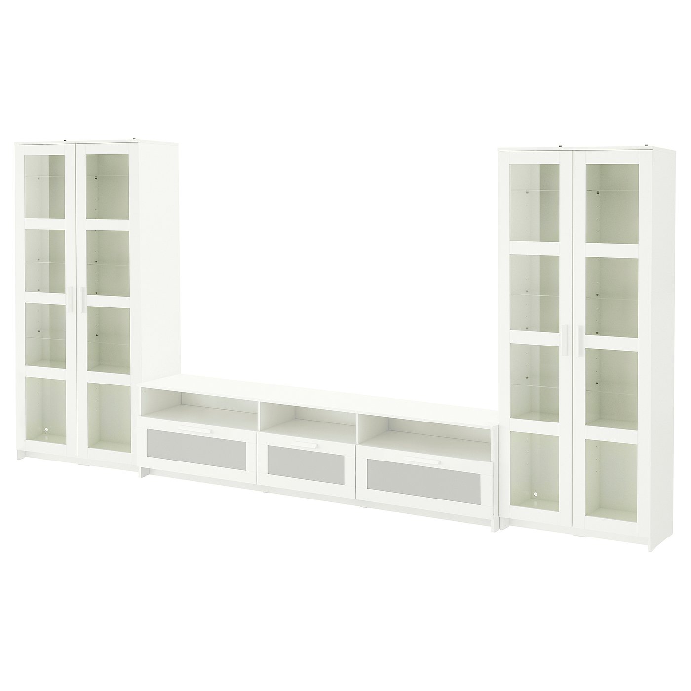 BRIMNES TV storage combination/glass doors - white 376x41x190 cm