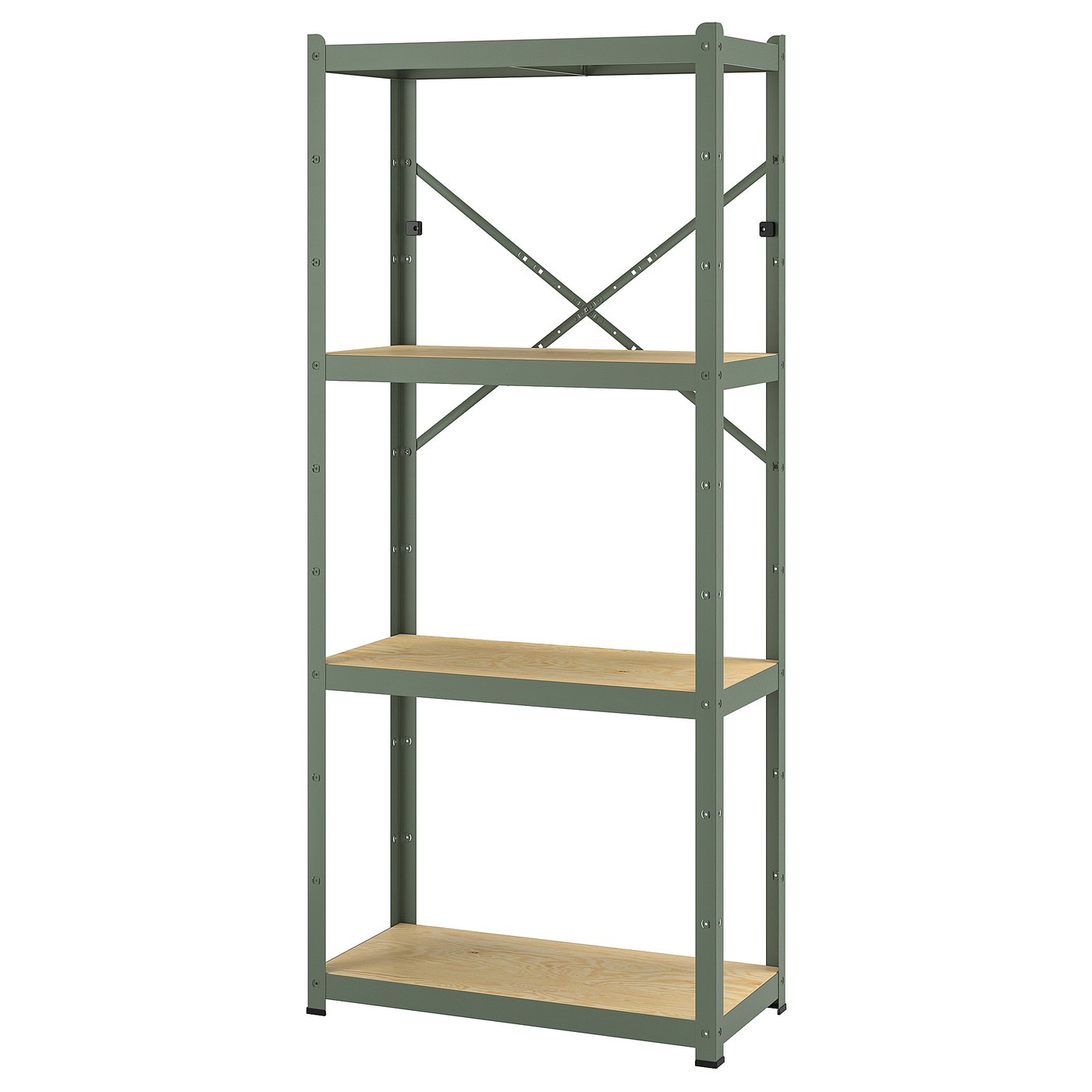 BROR Shelving unit - grey-green/pine plywood 85x40x190 cm
