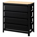 BROR Work bench with drawers, black/pine plywood, 85x40x89 cm