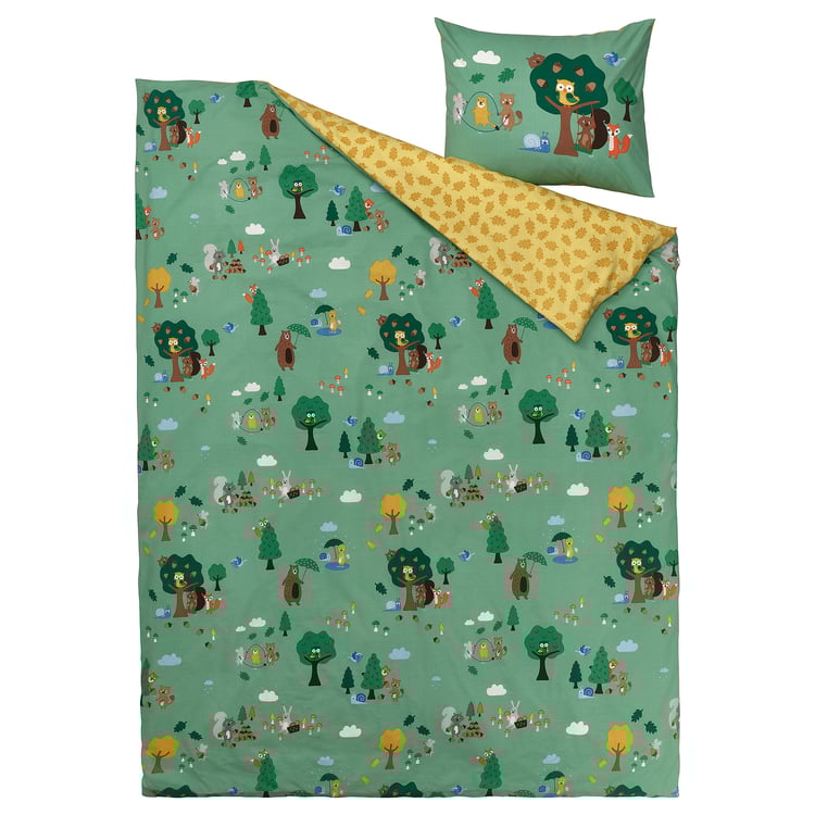 BRUMMIG duvet cover and pillowcase, forest animal pattern/multicolour