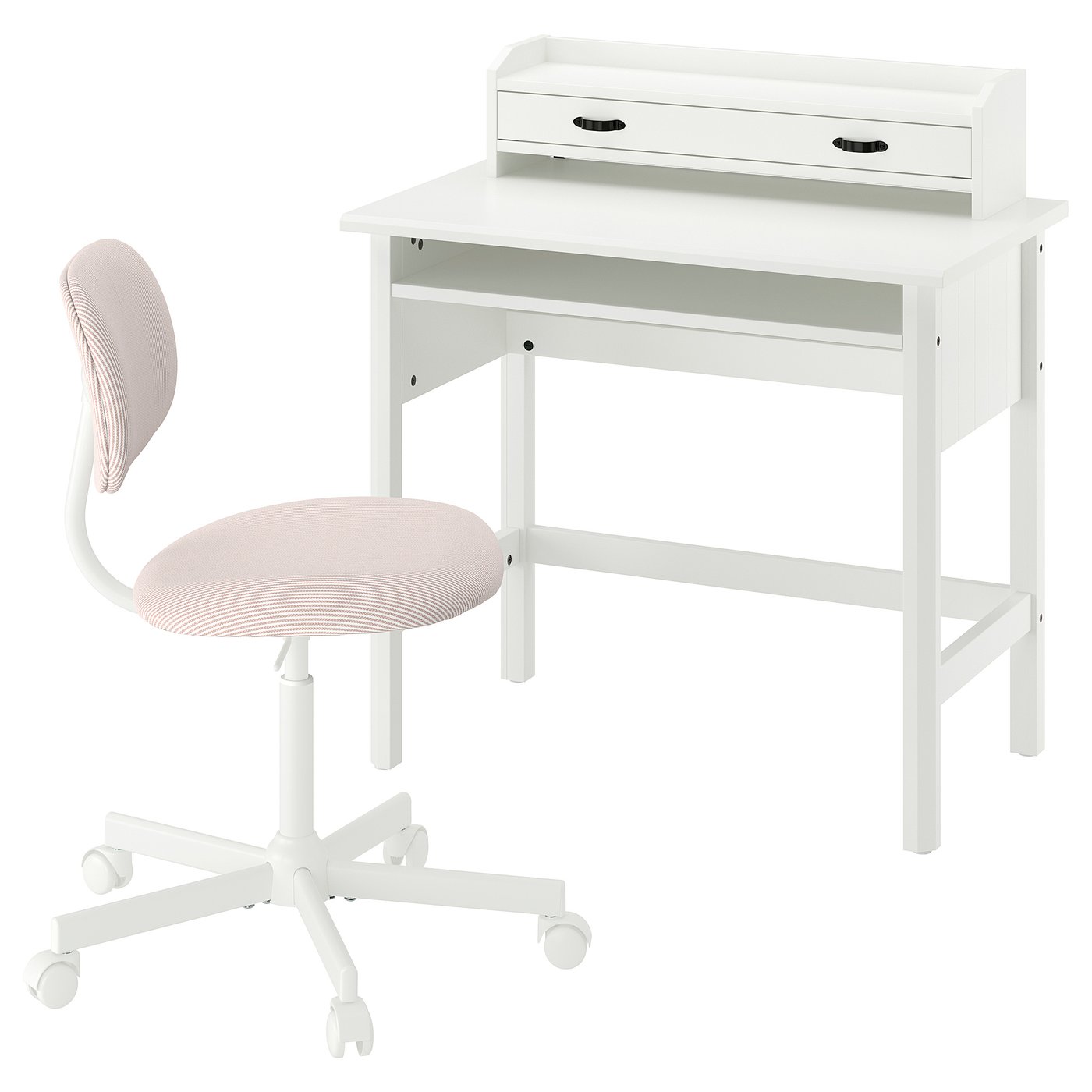 BRYTNING / BLECKBERGET Desk and chair - white/orange-brown 85x53 cm