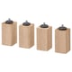 Four wooden furniture legs with black round tops, made of solid oak with clear acrylic lacquer finish.