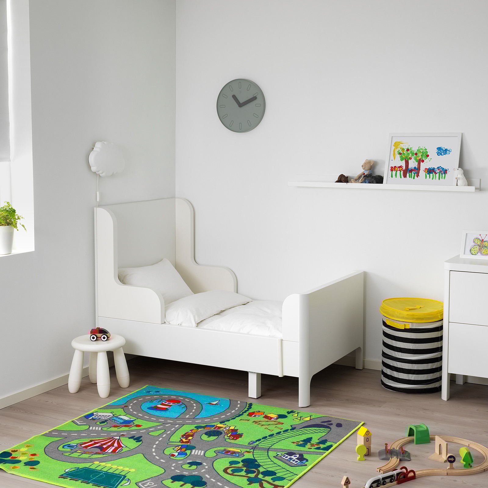 BUSUNGE Extendable bed, white, 91x190 cm IKEA