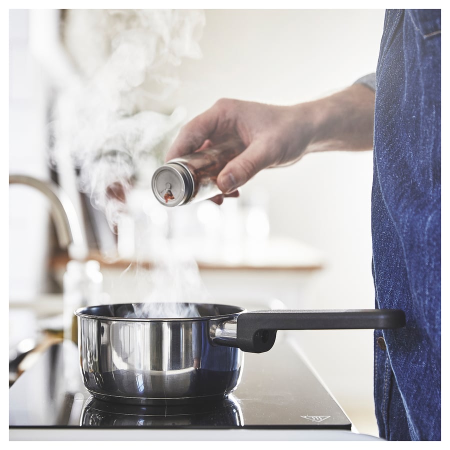 CITRONHAJ salt and pepper shakers, clear glass/stainless steel, 12 cm