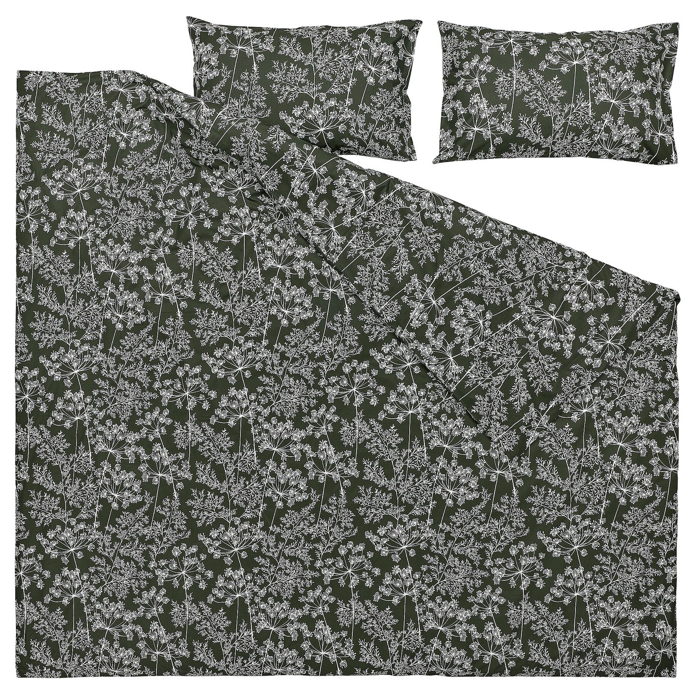 DAGGBJÖRNBÄR Duvet cover and 2 pillowcases, dark green/floral pattern, 240x220/50x80 cm