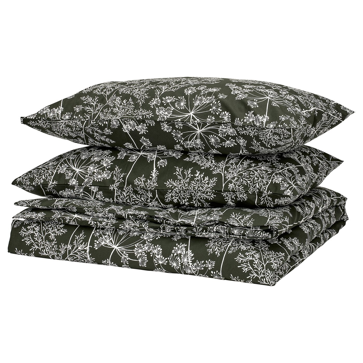 DAGGBJÖRNBÄR duvet set, green with white floral print. Made from soft cotton/lyocell blend.