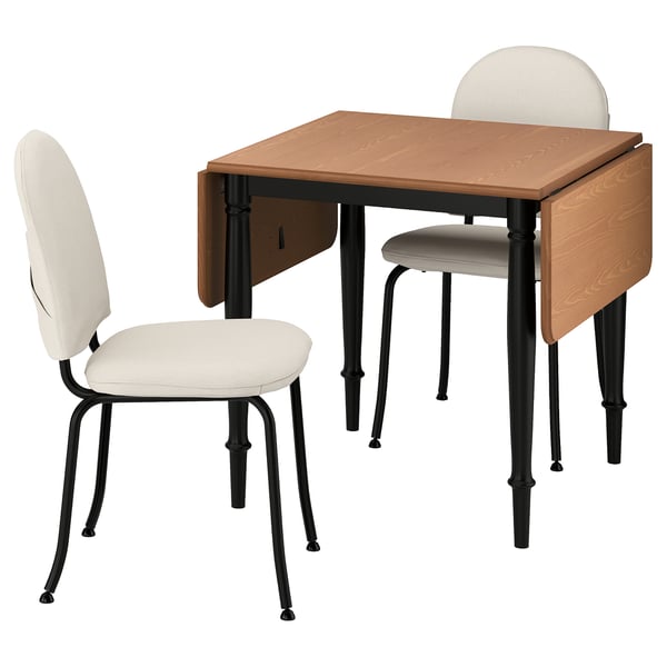 DANDERYD / EBBALYCKE Table and 2 chairs, pine veneer black/Idekulla beige, 74/134x80 cm