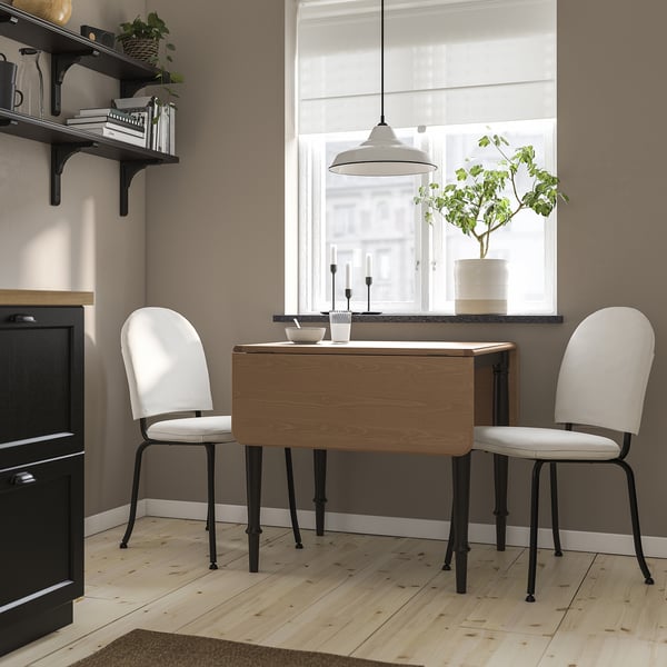 DANDERYD / EBBALYCKE Table and 2 chairs, pine veneer black/Idekulla beige, 74/134x80 cm