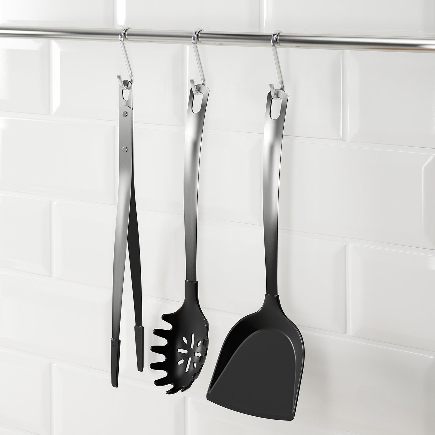 DIREKT 3piece kitchen utensil set, black, stainless steel IKEA