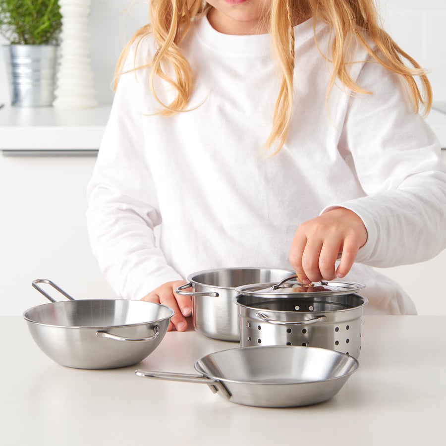 DUKTIG 5piece toy cookware set, stainless steel colour IKEA