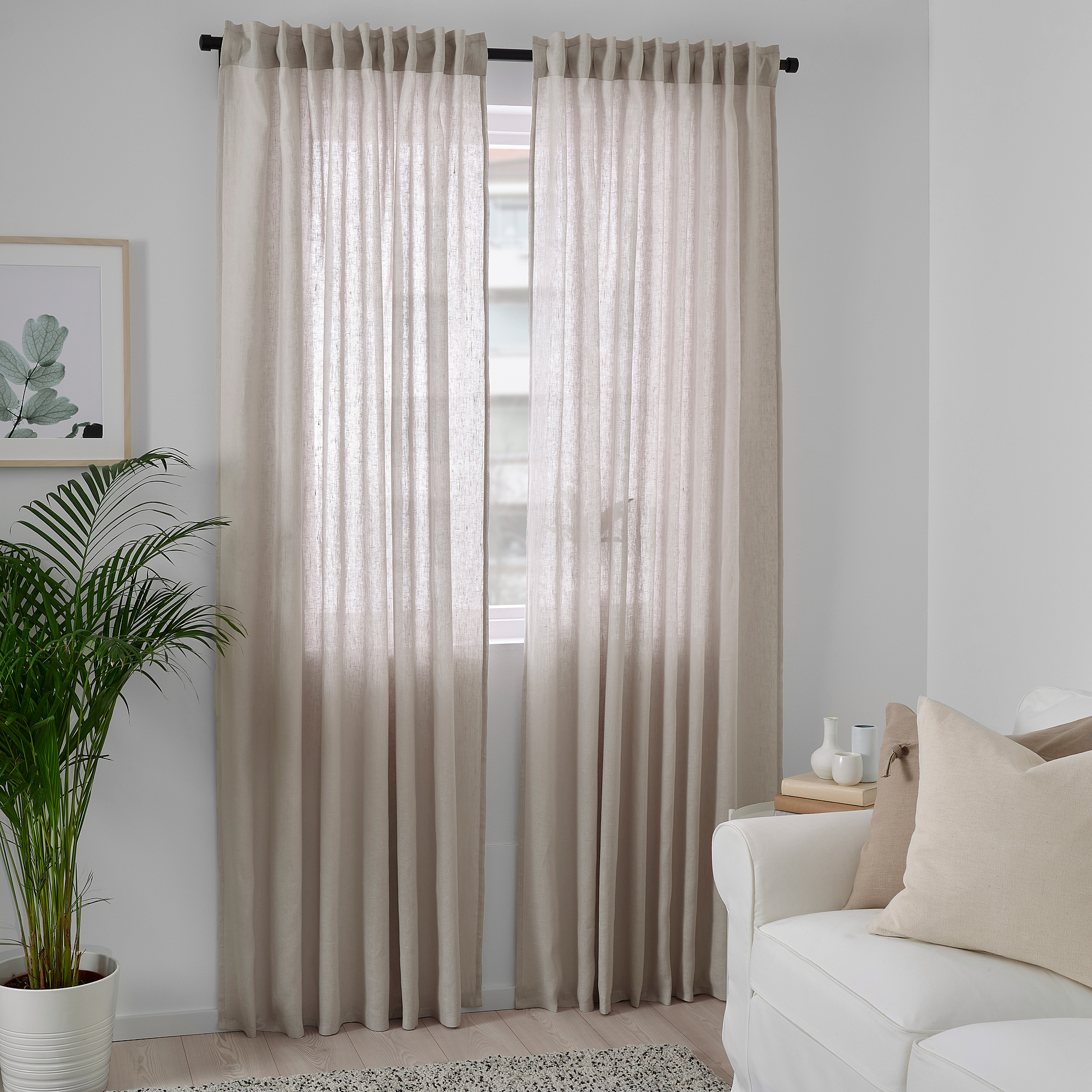 DYTÅG Curtains, 1 pair, light grey/with heading tape, 145x250 cm