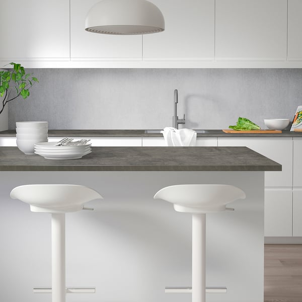 EKBACKEN Worktop, grey concrete effect/laminate, 246x2.8x90 cm