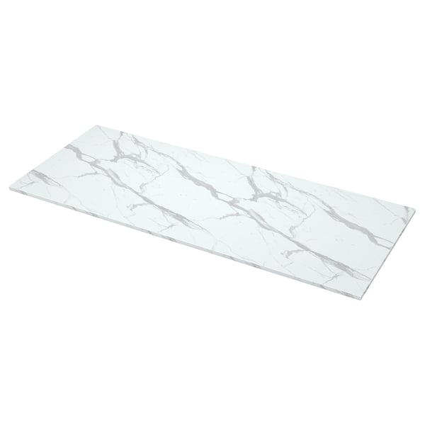 EKBACKEN Worktop, white marble effect/laminate, 246x2.8x90 cm