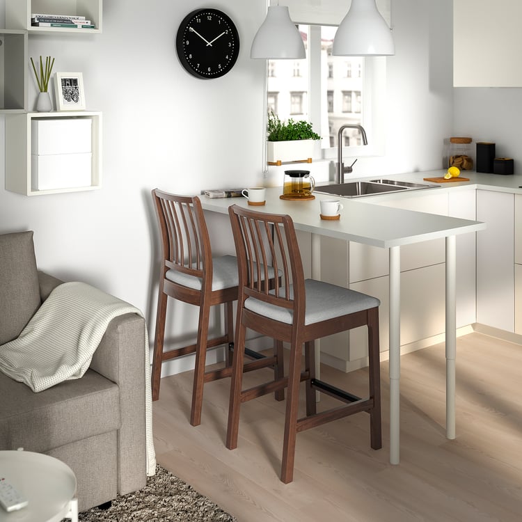 EKEDALEN Bar stool with backrest, brown, Orrsta light grey IKEA