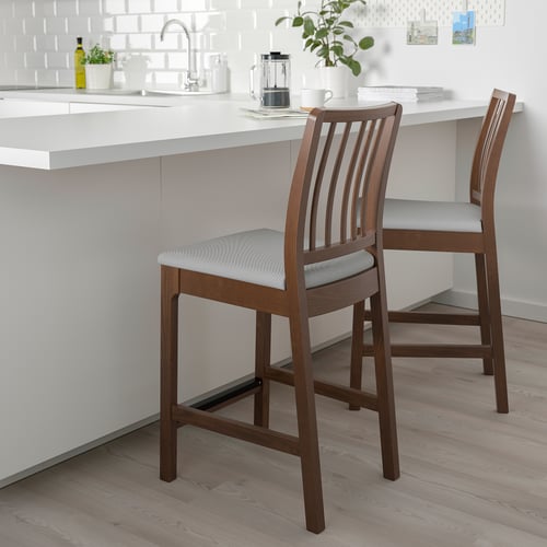 EKEDALEN Bar stool with backrest, brown, Orrsta light grey IKEA