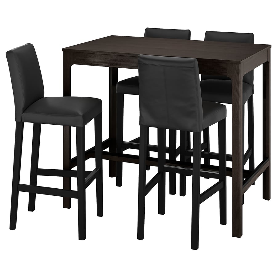 EKEDALEN / BERGMUND bar table and 4 bar stools, dark brown/Glose black