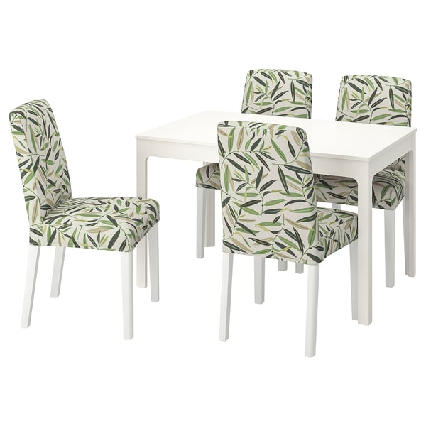 EKEDALEN / BERGMUND Table and 4 chairs, white/Fågelfors multicolour, 120/180 cm