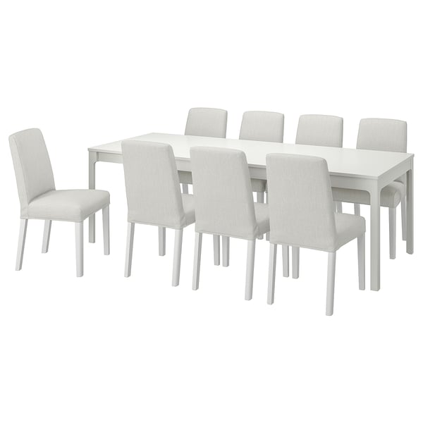 EKEDALEN / BERGMUND Table and 8 chairs, white white/Orrsta light grey, 180/240 cm