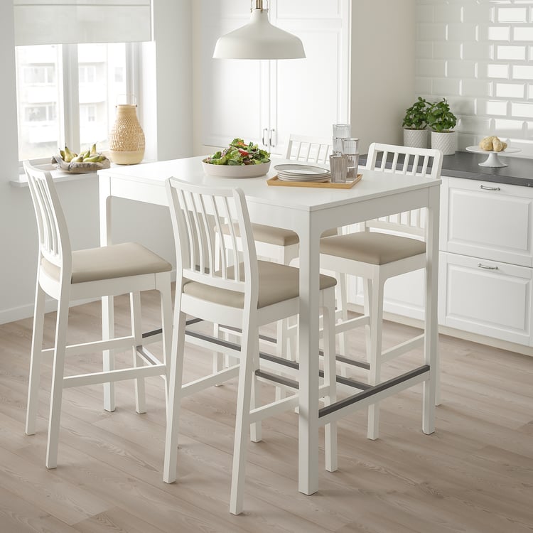 EKEDALEN / EKEDALEN bar table and 4 bar stools, white/Hakebo beige, 120
