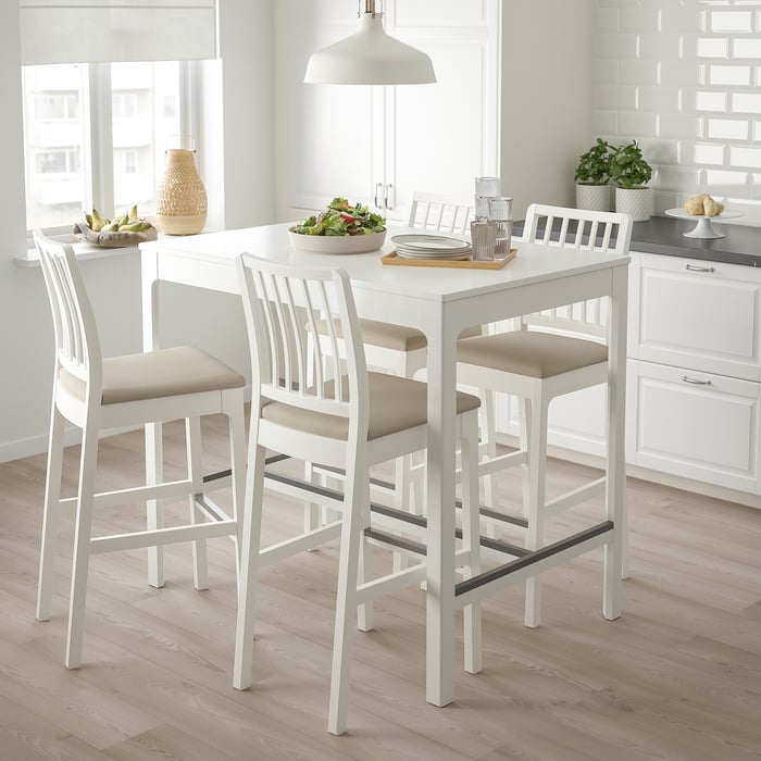 EKEDALEN / EKEDALEN bar table and 4 bar stools, white/Hakebo beige, 120