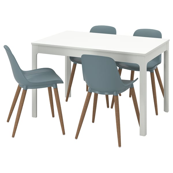 EKEDALEN / GRÖNSTA Table and 4 chairs, white/grey-turquoise, 120/180 cm