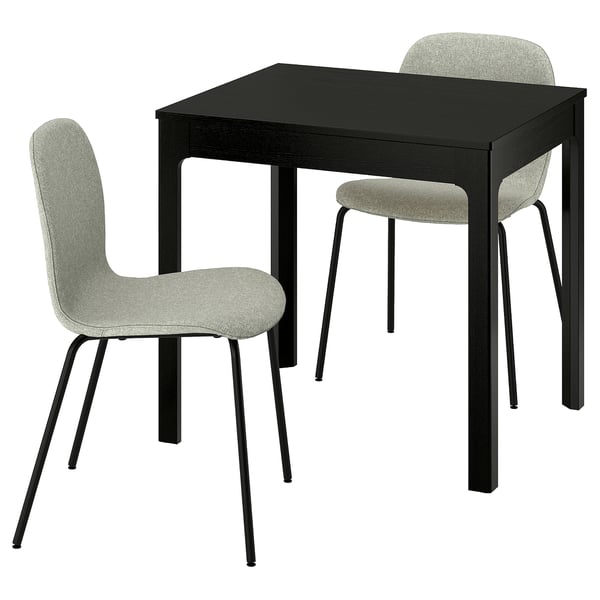 EKEDALEN / KARLPETTER Table and 2 chairs, dark brown/Gunnared light green black, 80/120 cm