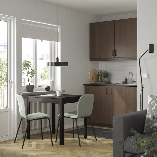 EKEDALEN / KARLPETTER Table and 2 chairs, dark brown/Gunnared light green black, 80/120 cm