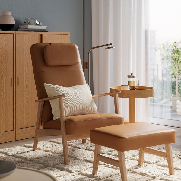 EKENÄSET High-back armchair, oak effect/Grann/Bomstad golden-brown