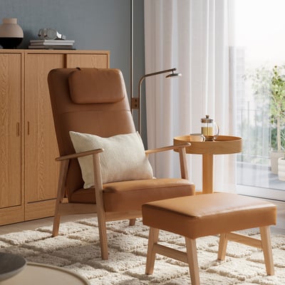 EKENÄSET High-back armchair, oak effect/Grann/Bomstad golden-brown