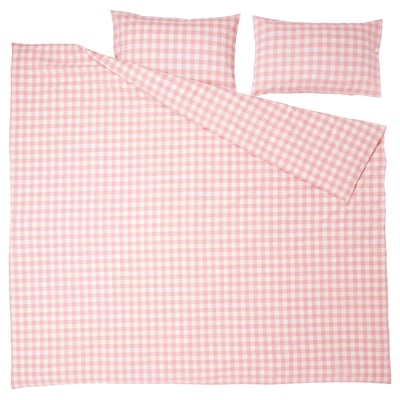 The ek tandvinge bedding set: light pink and white gingham duvet cover and pillowcases made of 100% organic cotton.