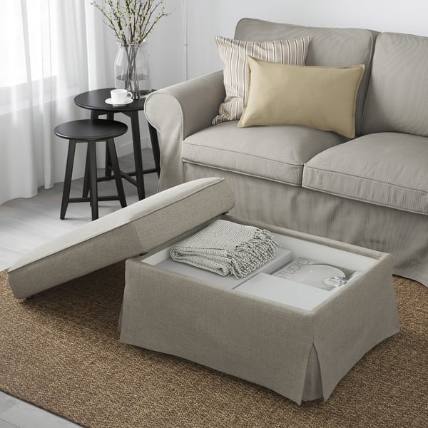 EKTORP Footstool with storage, Kilanda light beige