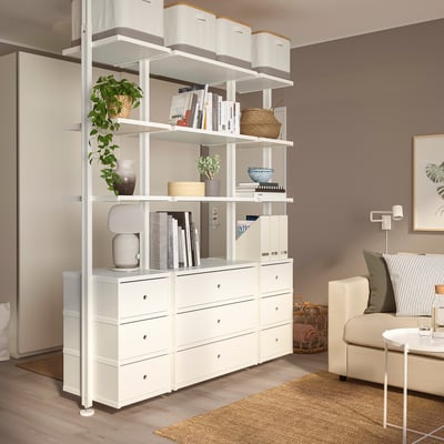 ELVARLI Open storage combination, white, 178x51x222-350 cm