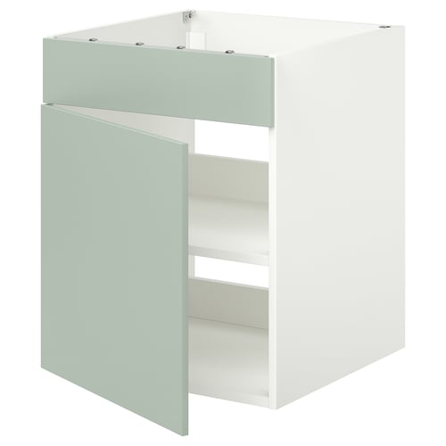 A pale green ENHET kitchen cabinet with false drawer and hob storage.