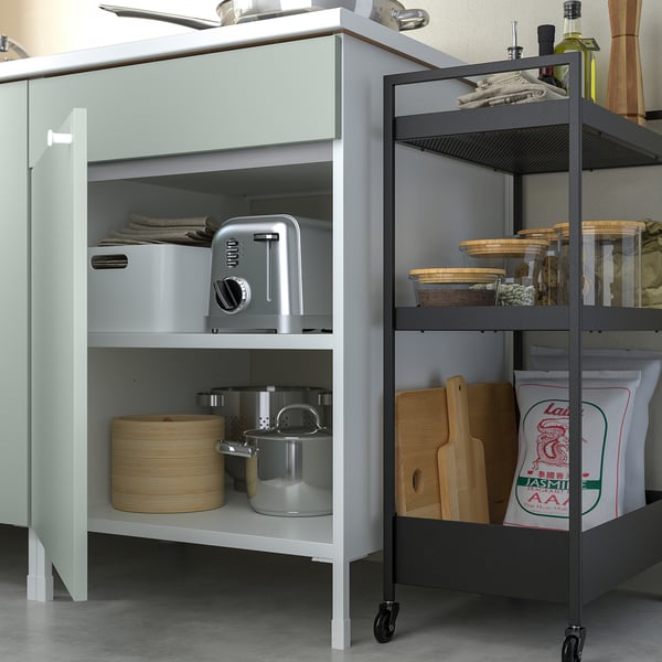 ENHET Base cabinet for hob w door, white/pale grey-green, 60x62x75 cm