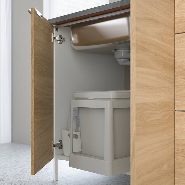 ENHET Base cabinet for sink w doors, white/oak effect, 80x62x75 cm