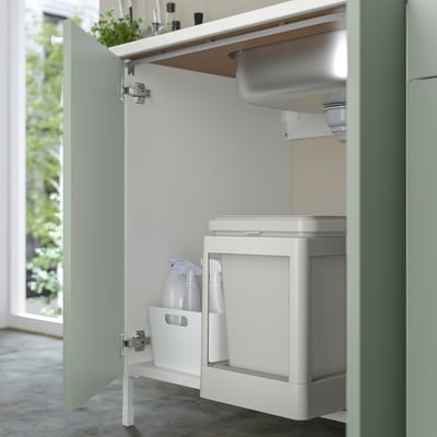 ENHET Base cabinet for sink w doors, white/pale grey-green, 80x62x75 cm