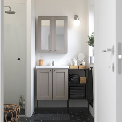 ENHET Bathroom, grey frame, 64x43x65 cm