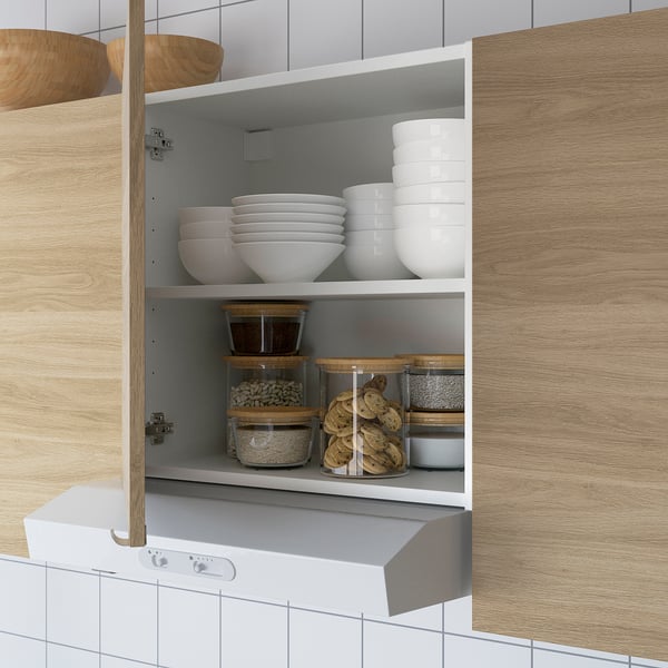 ENHET Corner kitchen, white/oak effect, 222 cm