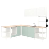 ENHET Corner kitchen, white/pale grey-green white, 226 cm