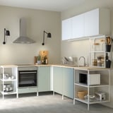 ENHET Corner kitchen, white/pale grey-green white, 226 cm