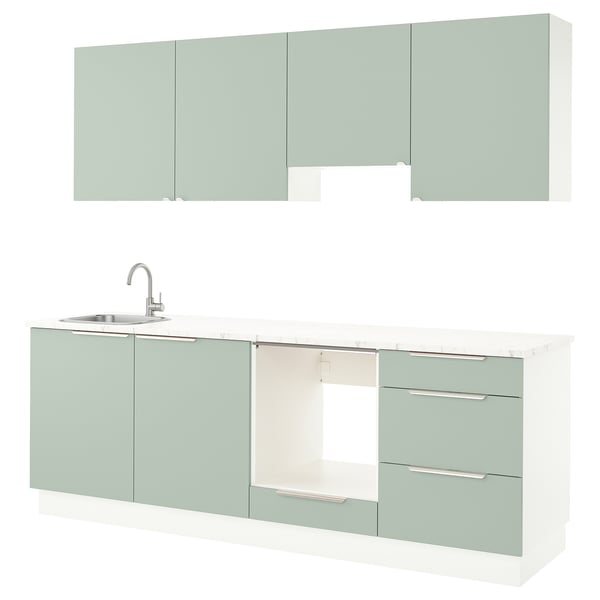 ENHET Kitchen, pale grey-green, 243x63.5x222 cm