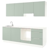 ENHET Kitchen, pale grey-green, 243x63.5x222 cm