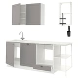 ENHET Kitchen, white/grey frame, 223x63.5x222 cm