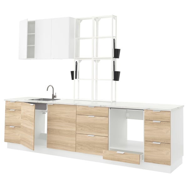 ENHET Kitchen, white/oak effect white, 323x63.5x241 cm