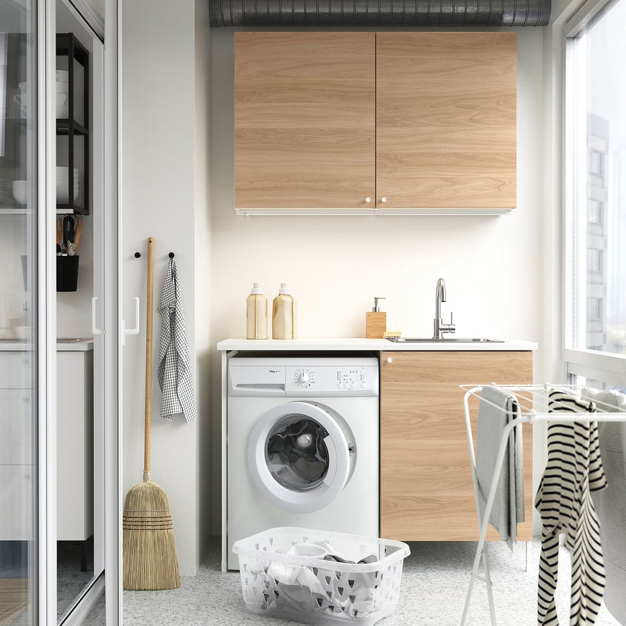 ENHET laundry, white/oak effect, 139x63.5x87.5 cm - IKEA
