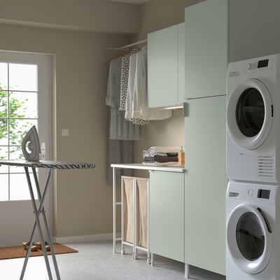 ENHET Laundry, white/pale grey-green, 199x63.5x222.5 cm